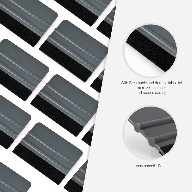 Gomake 20 Pack Vinyl Squeegee Tool with 20PCS Squeegee Felt Fabric for Vinyl Tint Film Decal Squeegee Application Tool Vinyl Wrap Installation Wallpaper Smooth Tool (Black and Grey, 20) - Image 3
